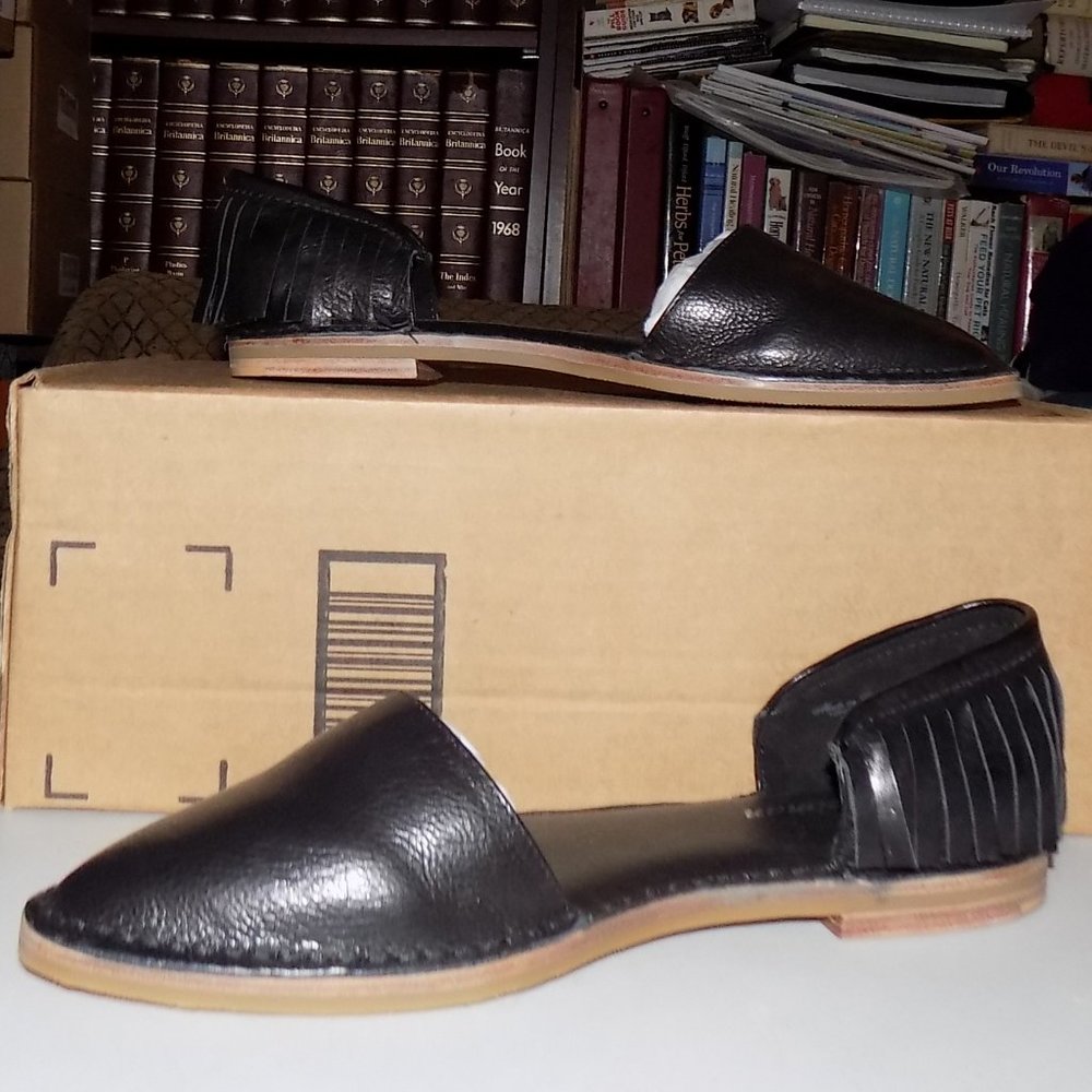 Delman Black Adele Fringed Leather D'Orsay Flats